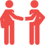 Icône rouge représentant deux personnes se serrant la main, symbolisant l'engagement humain et le partenariat sur-mesure offert par Pyramids Digital, votre agence web à Lille spécialisée en stratégie digitale locale.